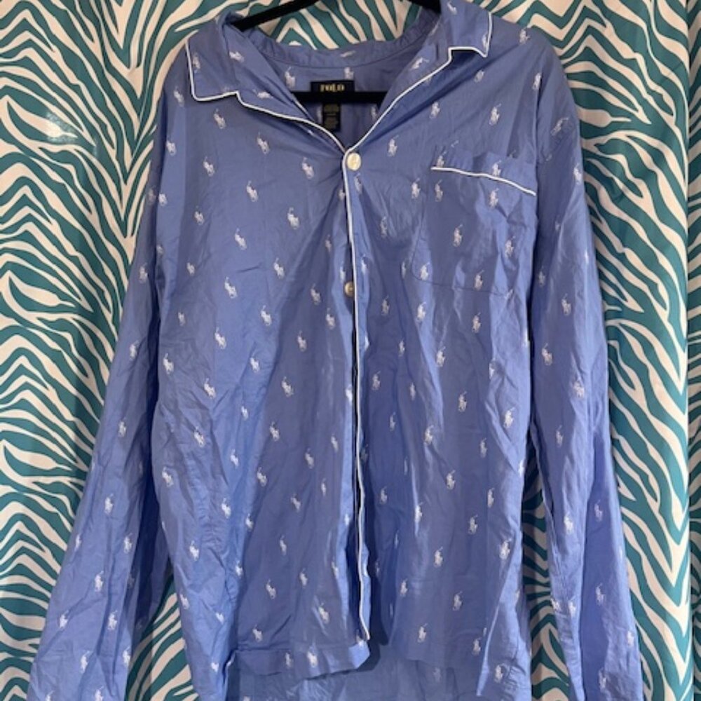 Polo baby blue printed Pajama top SZ large for Mens